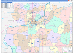 Davenport-Moline-Rock Island Metro Area Wall Map Color Cast Style 2026